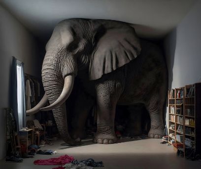 Ein Elefant in einem für ihn zu kleinen Raum