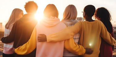 Junge Menschen im Gegenlicht von hinten