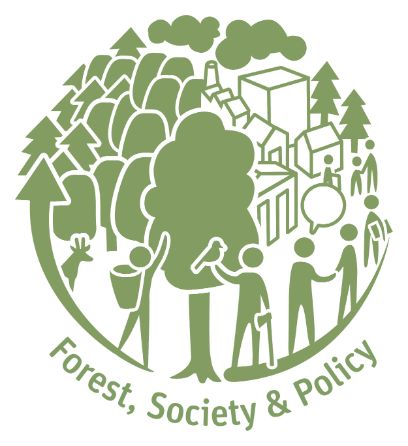 Our logo represents the interplay between forests, human society, and policy by depicting a transition from natural woodland with wildlife to a built environment with people.